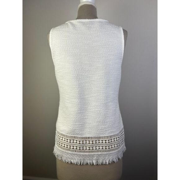Banana Republic White Sleeveless Crochet‎ Lace Fringe Tank Top Boho Beach Size M - Picture 6 of 6